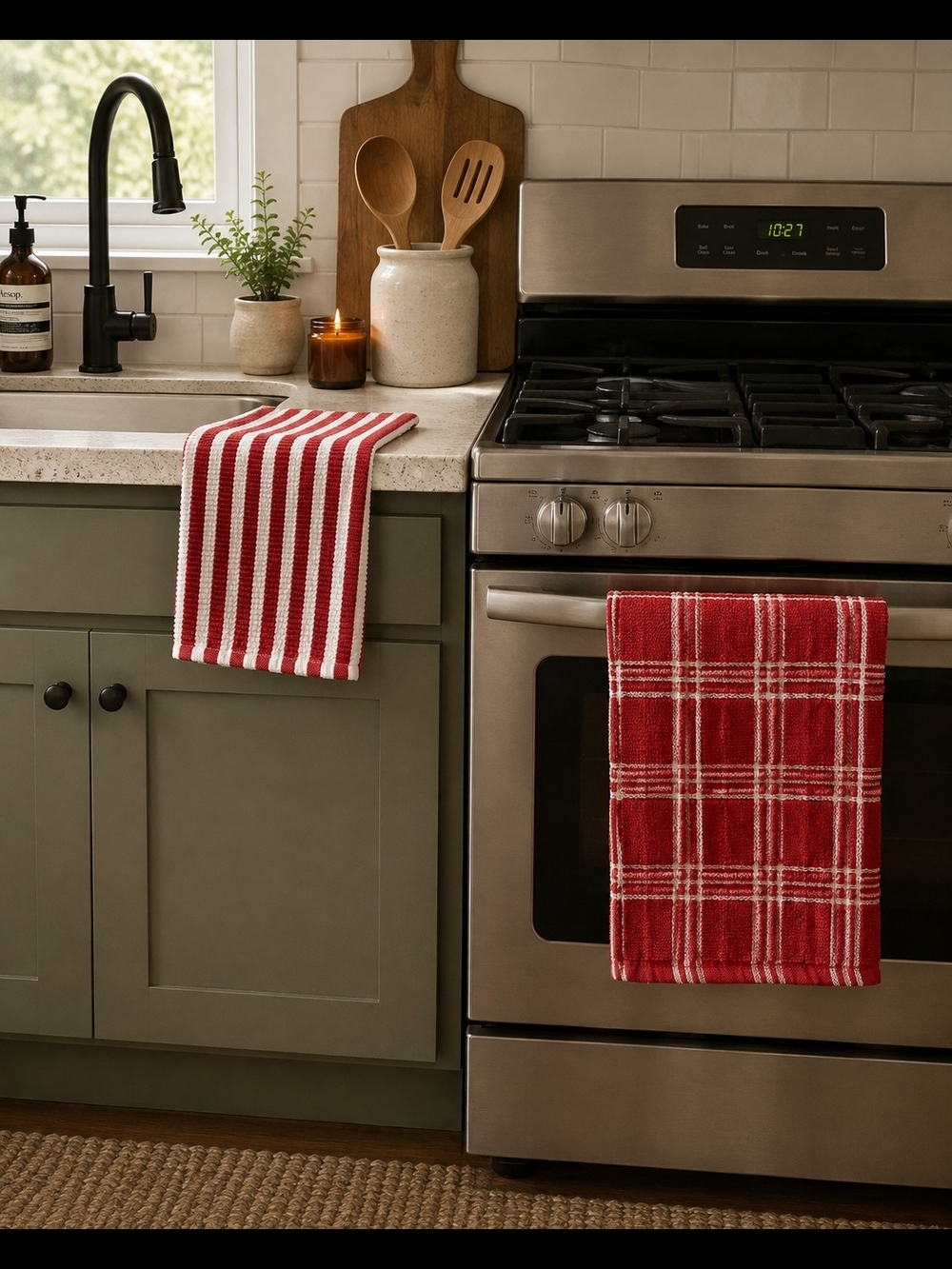 Red Stripe & Plaid Kitchen Towel Duo - Pack of 2